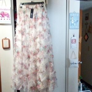 Fashion Nova Floral Maxi Skirt - Pink and White